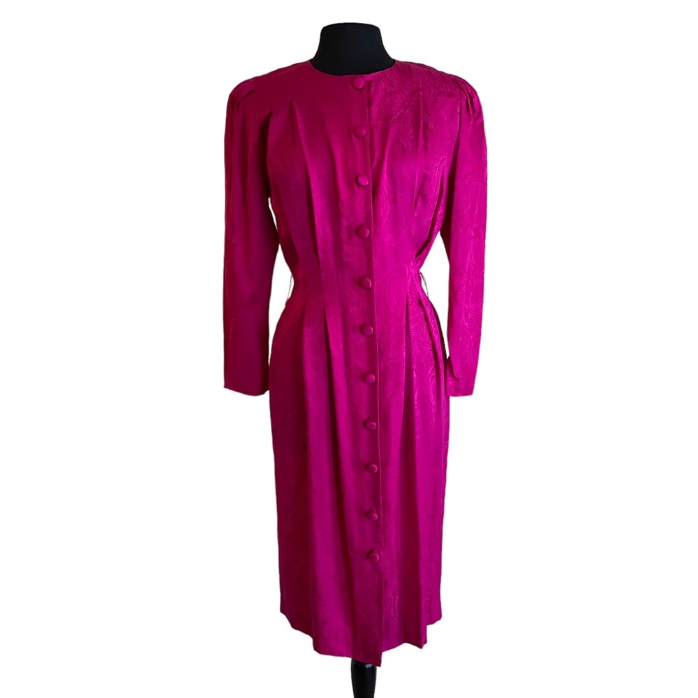 Adrianna Papell Vintage Pink Paisley Silk  Button Up Dress